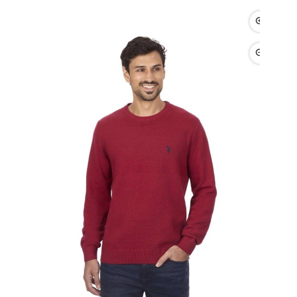 U.S. Polo Assn Men's Textured Chest Stripe Crew Neck Sweater